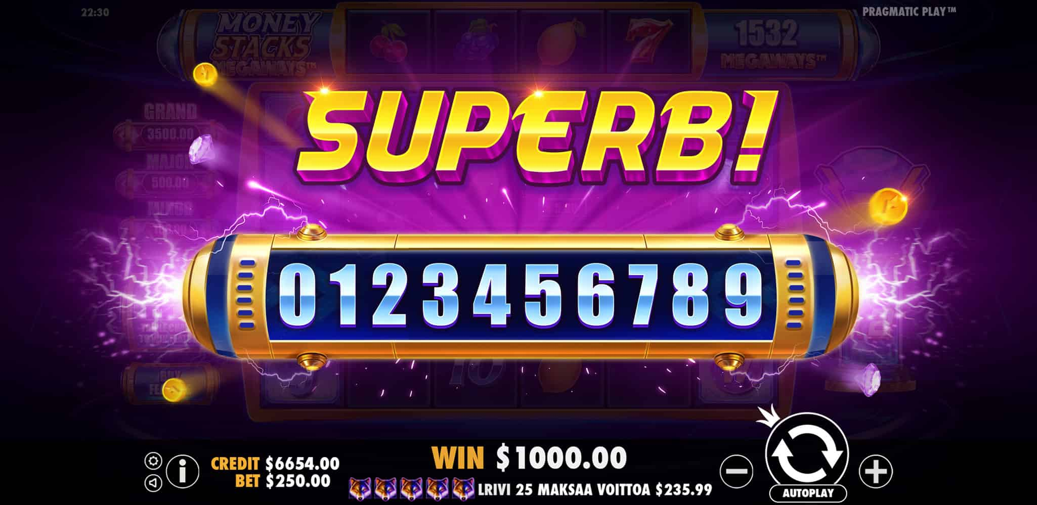 Superb Win Screen - Money Stacks Megaways slot game