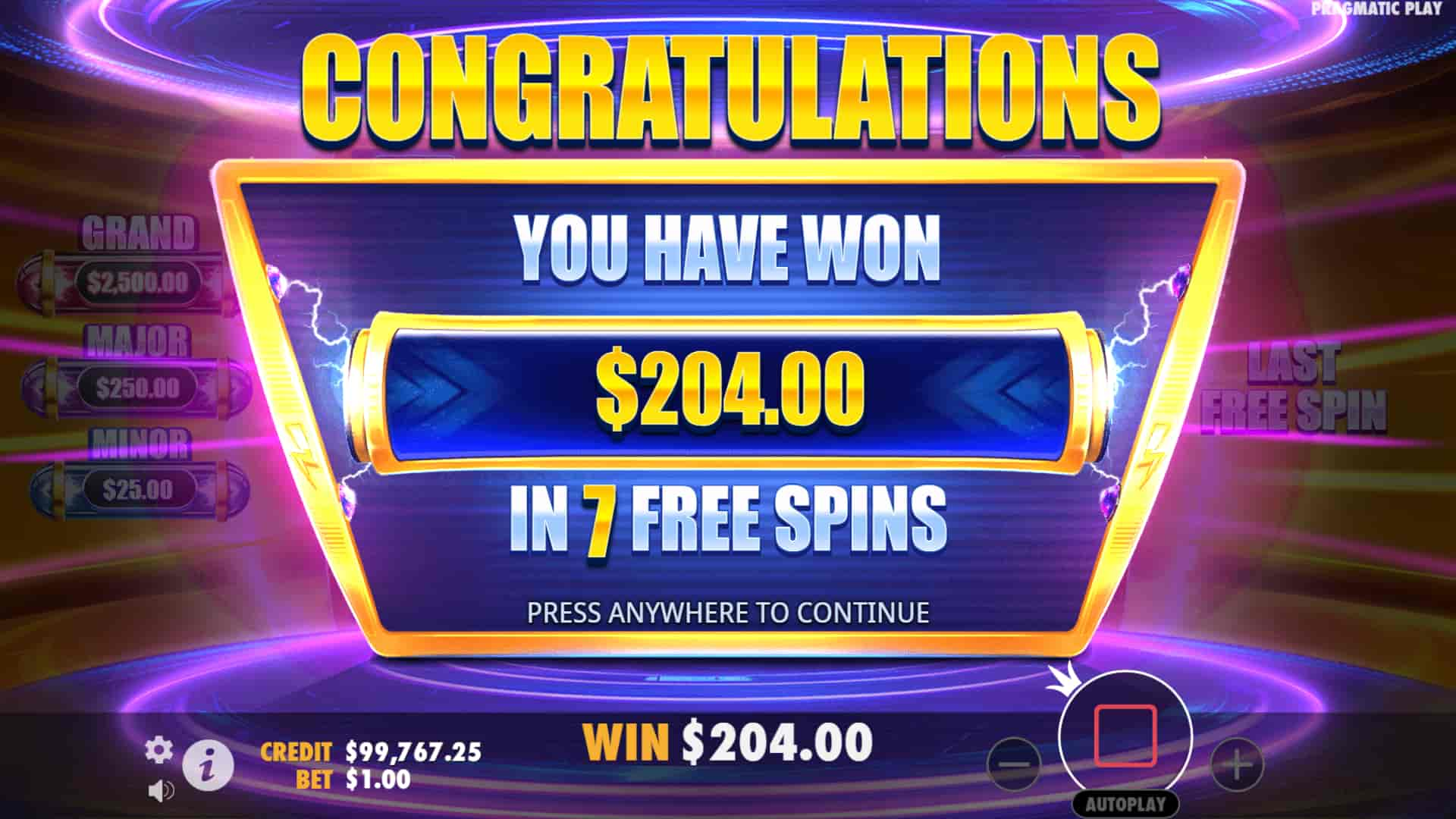 Over 200X Bonus Game Win Screen - Money Stacks slot game