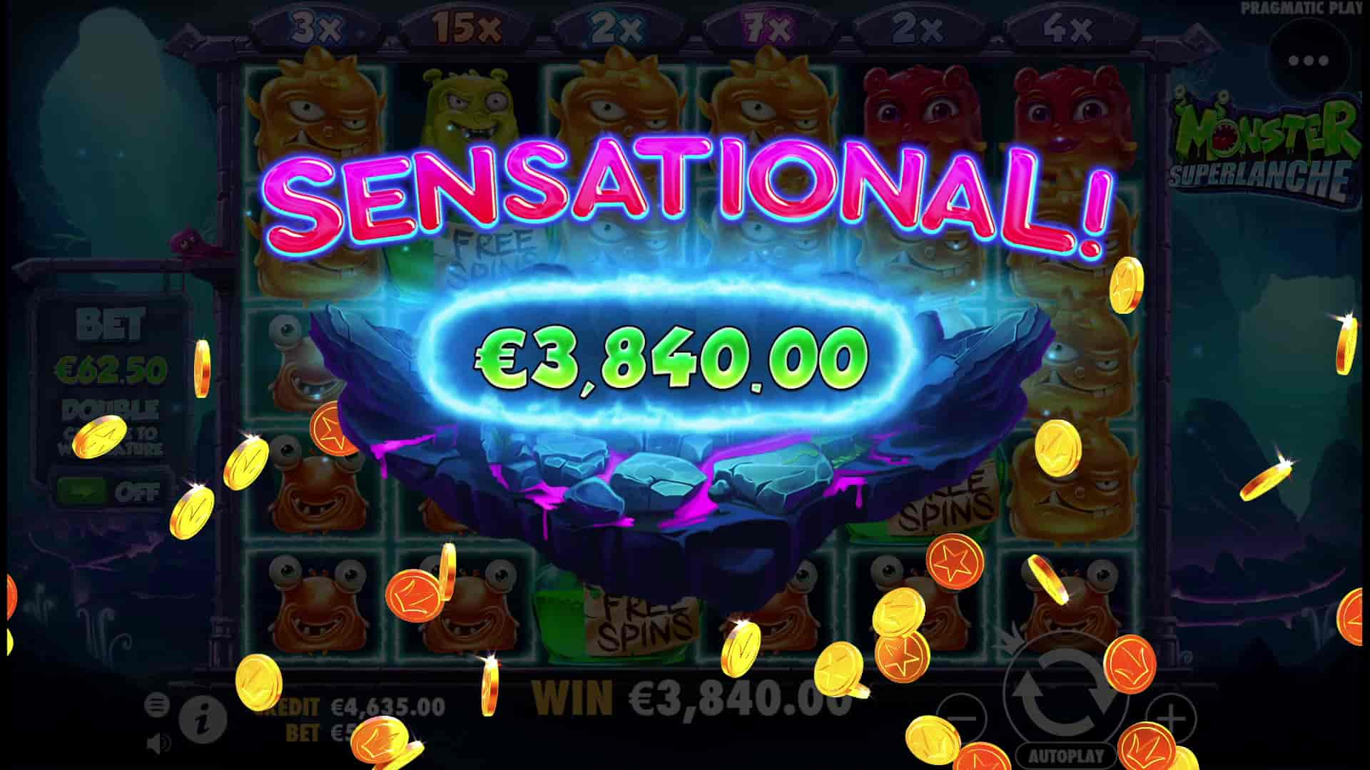 Big Win Screen - Monster Superlanche slot game