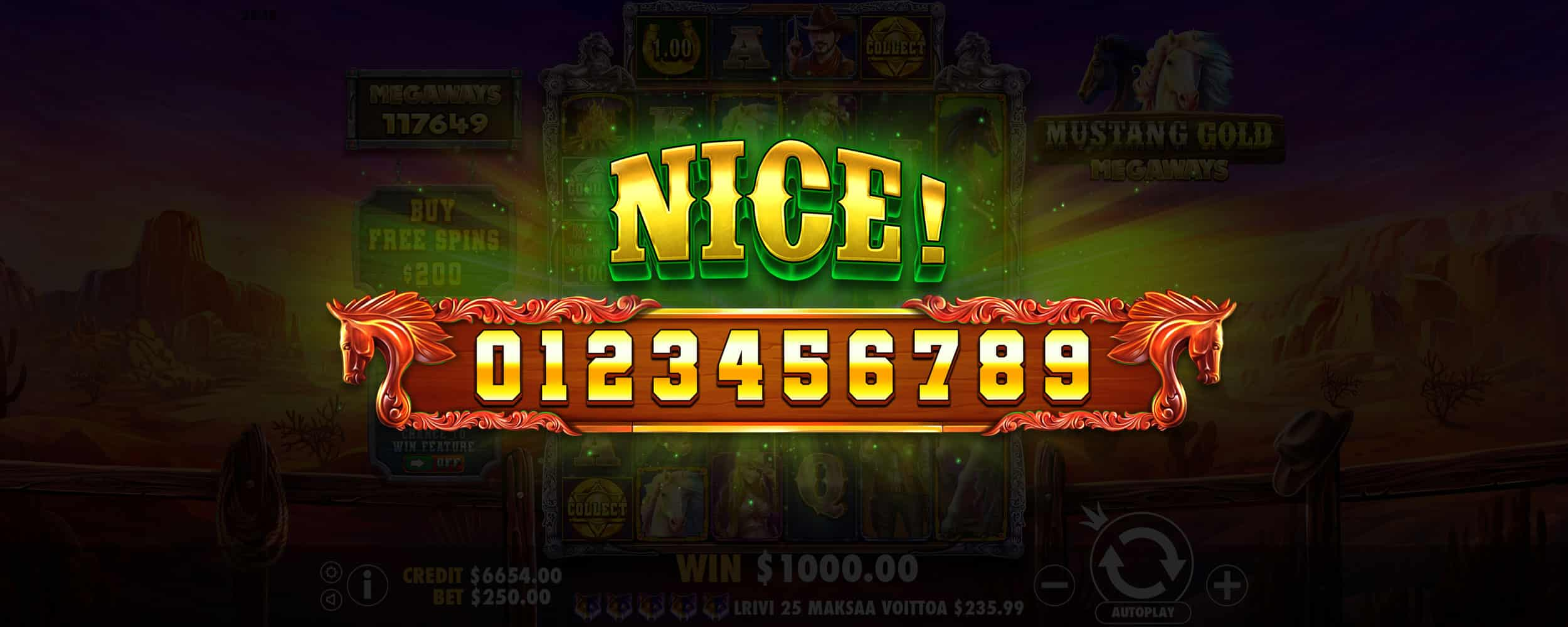 Nice Win Screen - Mustang Gold Megaways slot game