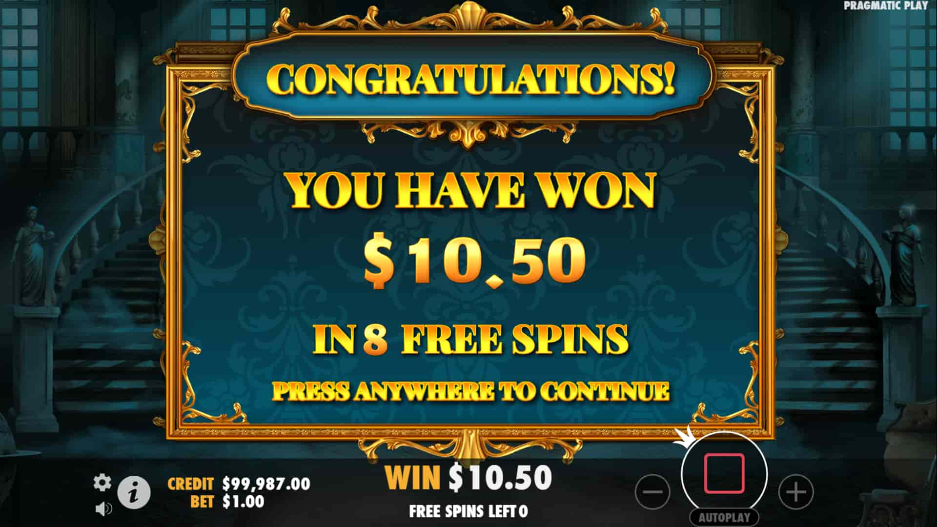 Bonus Game's End Win Screen - Mysterious slot game