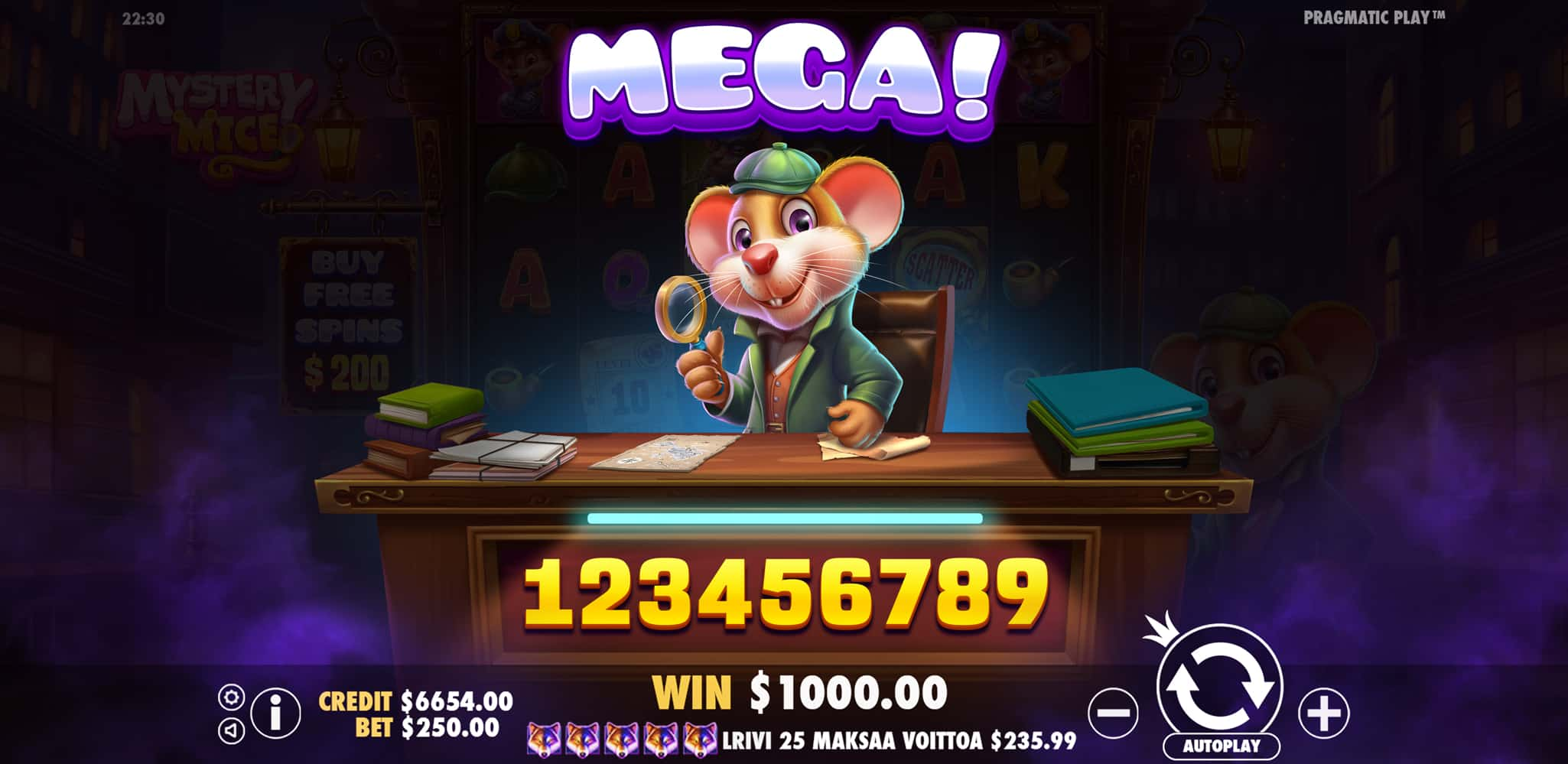 Mega Win Screen - Mystery Mice slot game