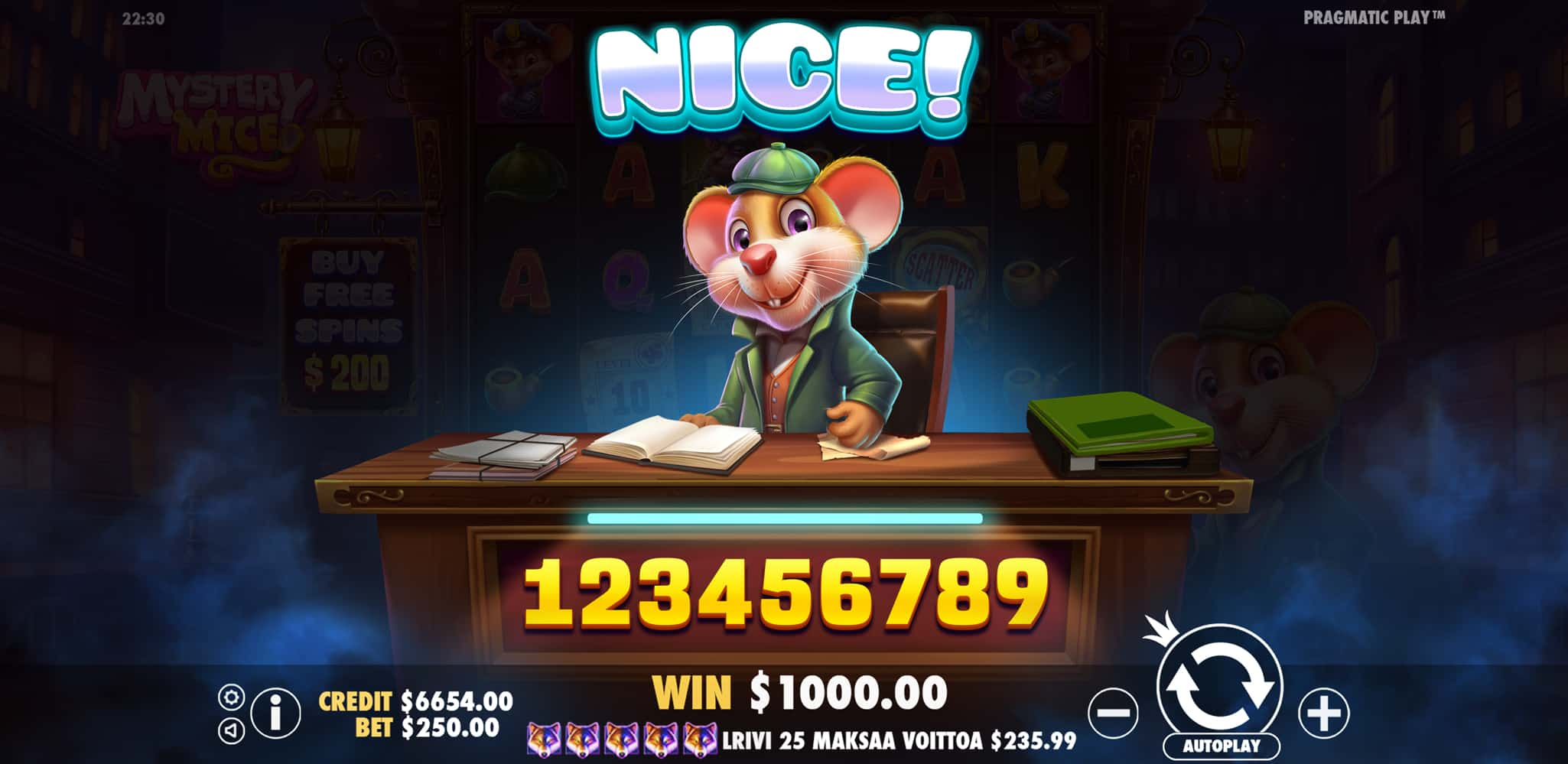 Nice Win Screen - Mystery Mice slot game