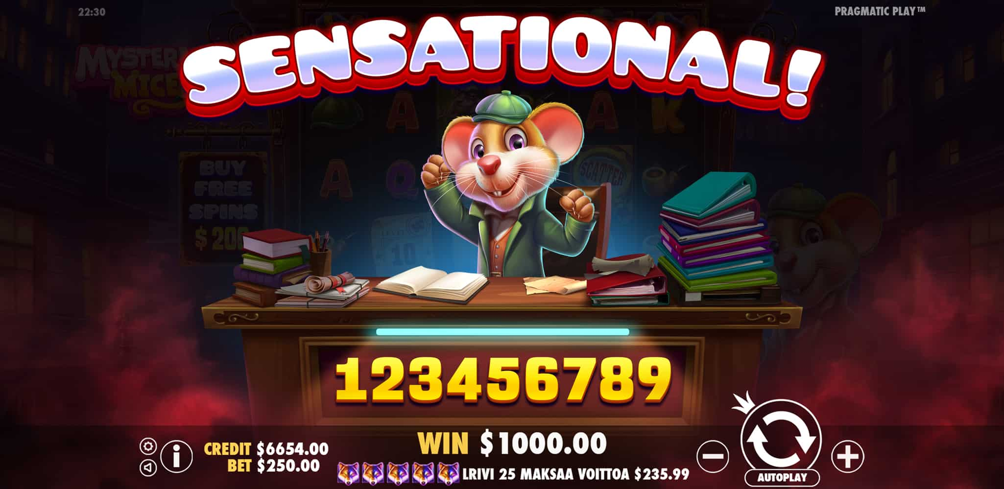 Sensational Win Screen - Mystery Mice slot game