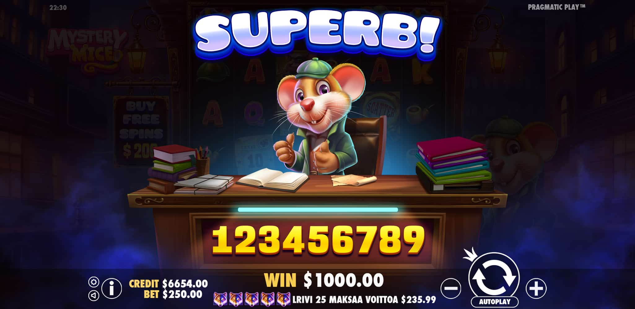 Superb Win Screen - Mystery Mice slot game