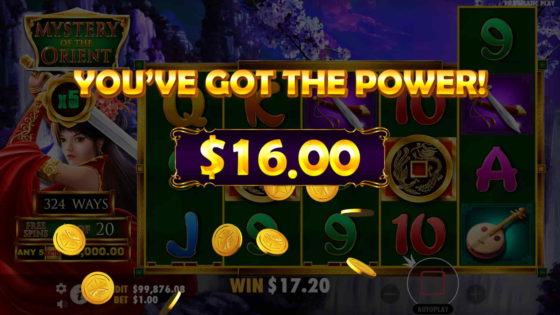 One of the Nice Win Screens - Mystery of the Orient slot game