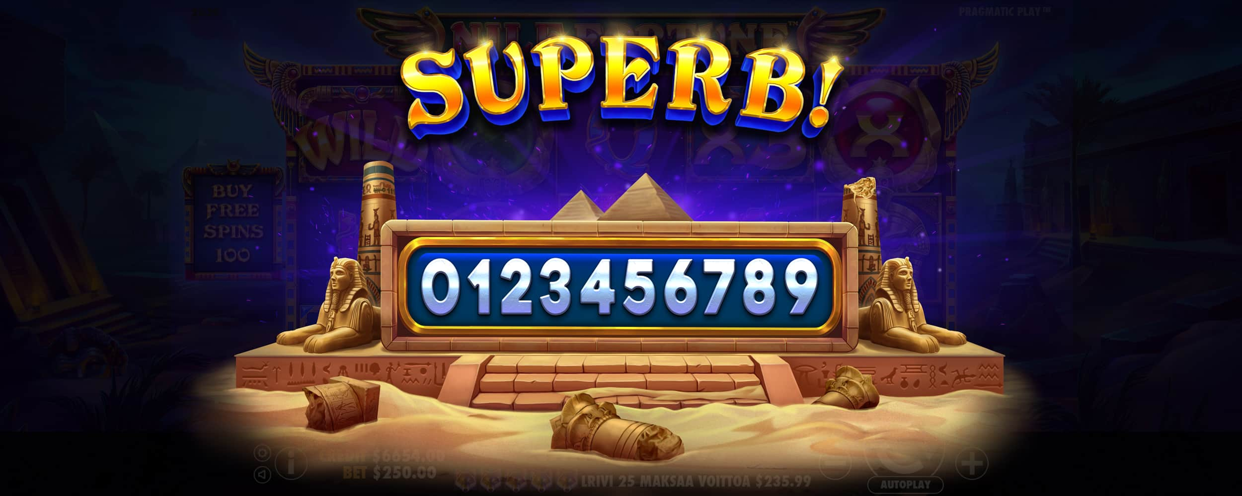 Superb Win Screen - in the Fortune Nile slot game.