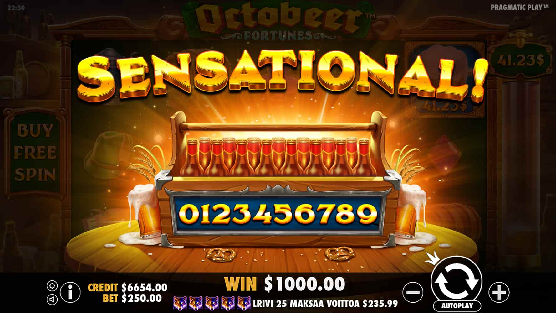 Big Win Screen - Octobeer Fortunes slot game