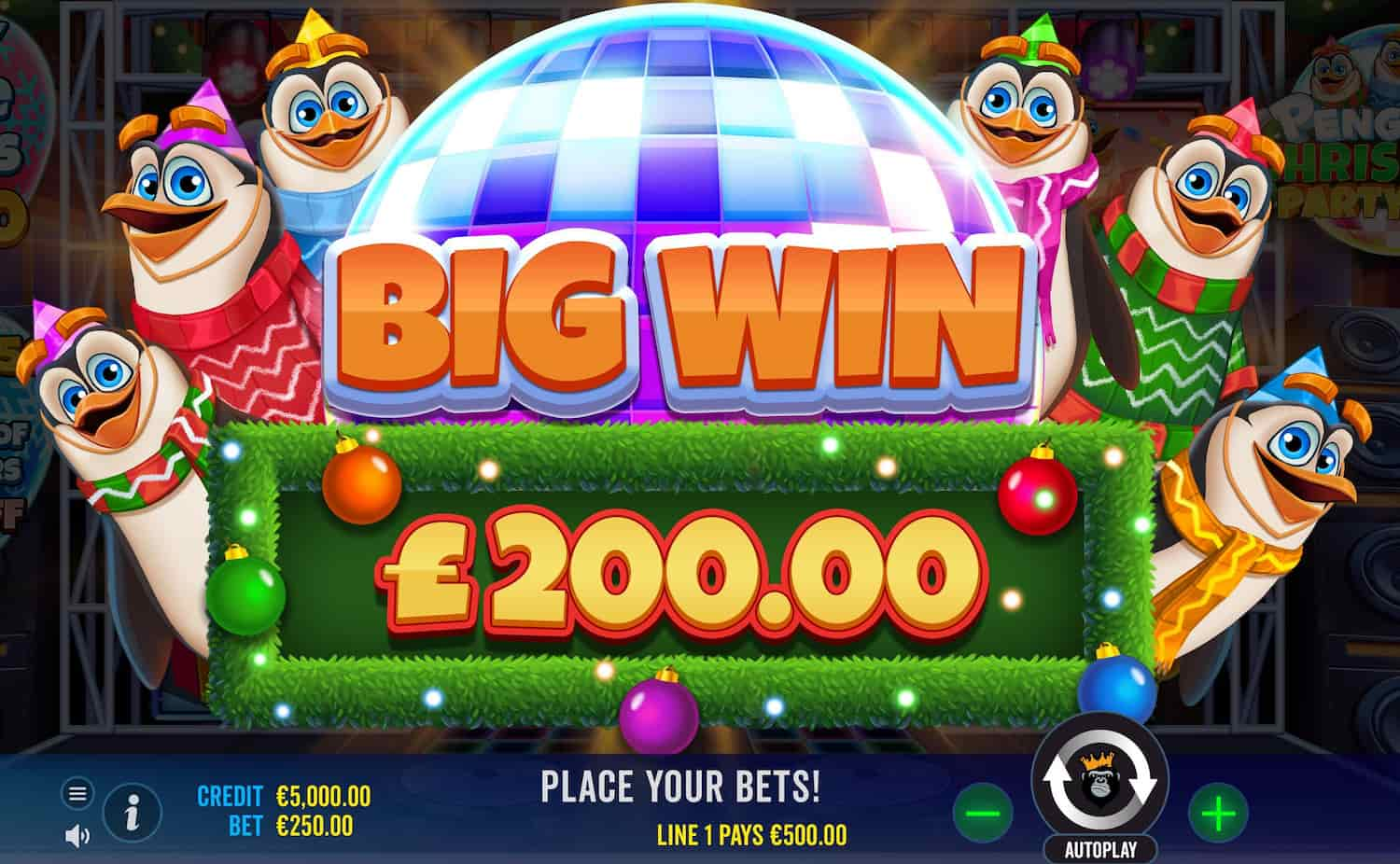 Big Win Screen - Penguins Christmas Party Time slot game