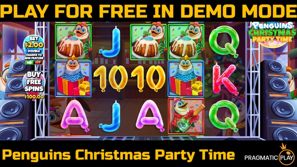 Penguins Christmas Party Time slot game by Pragmatic Play. Play for free in demo mode.