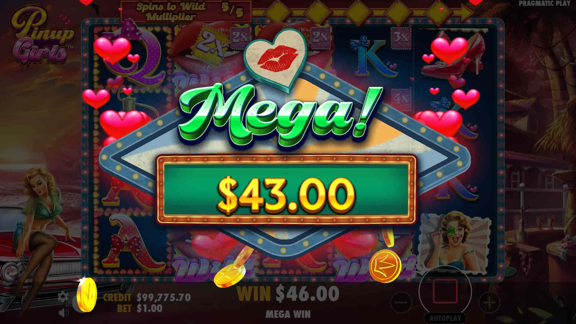 Mega Win Screen - Pinup Girls slot game