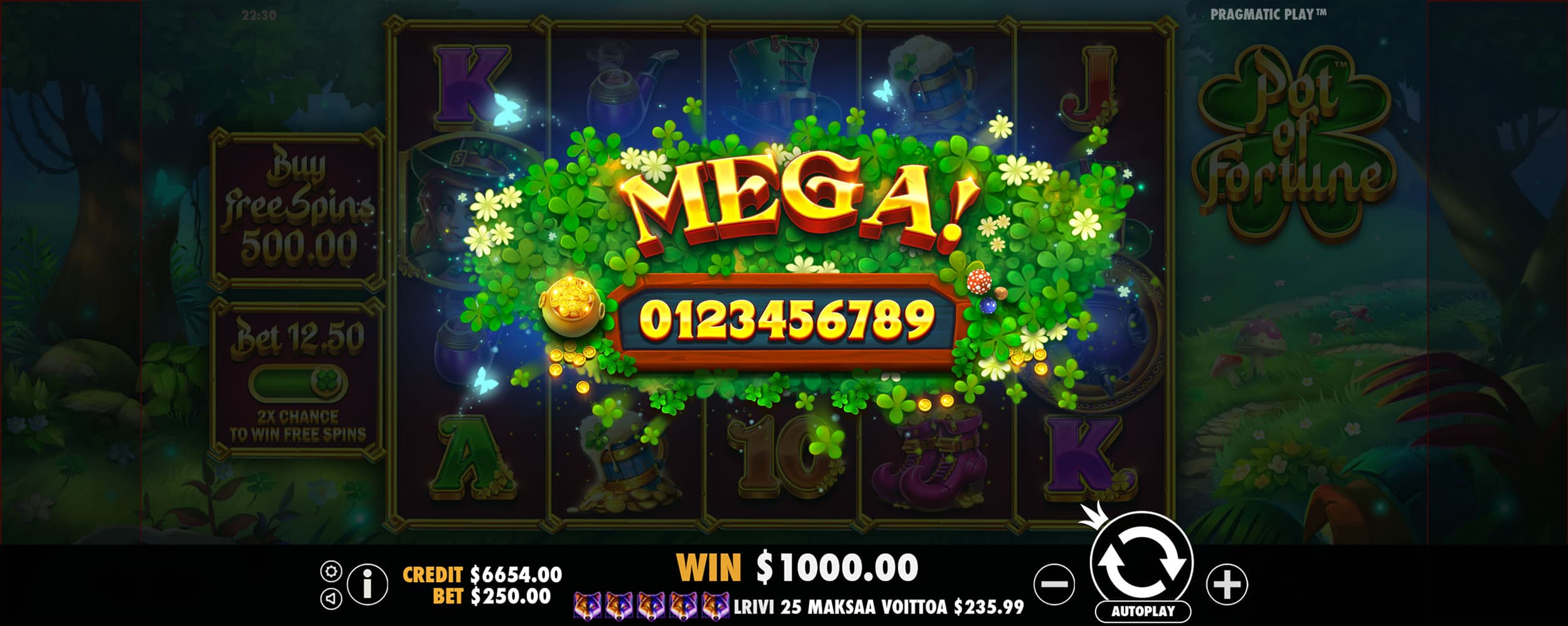 Mega Win Screen - Pot of Fortune slot game