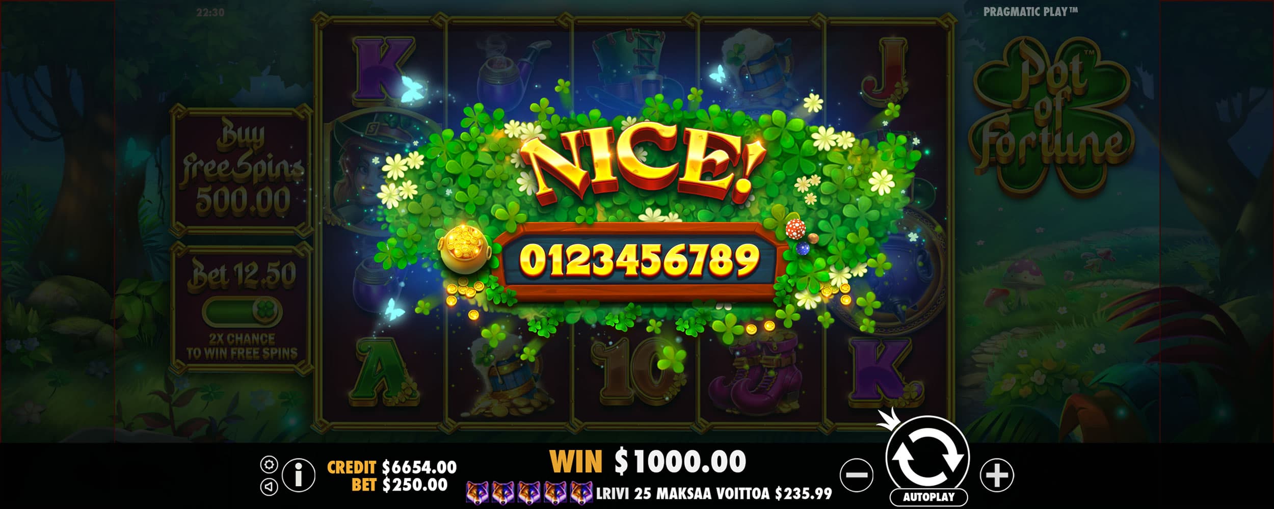 Nice Win Screen - Pot of Fortune slot game