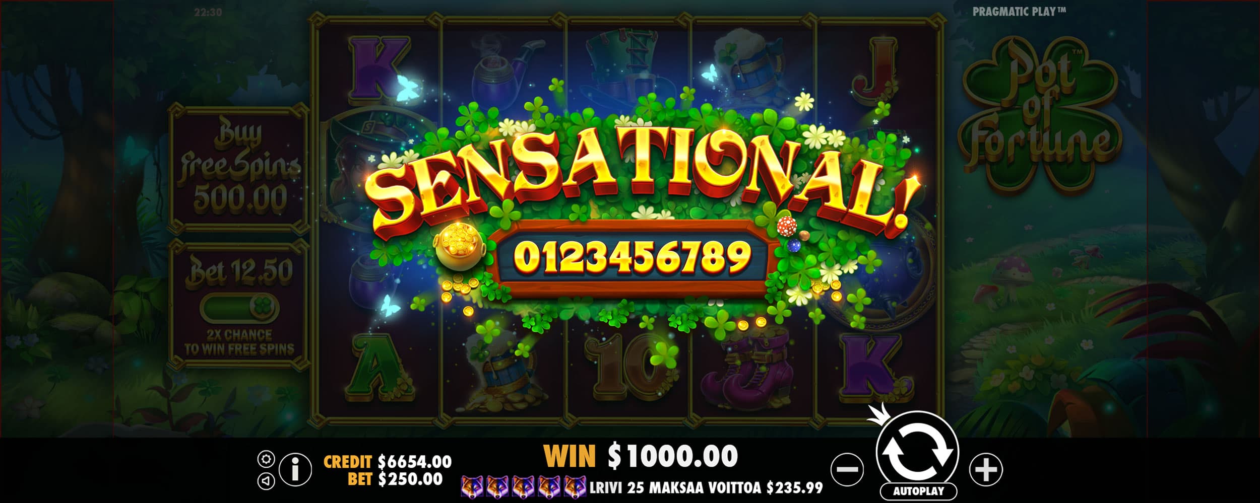 Sensational Win Screen - Pot of Fortune slot game