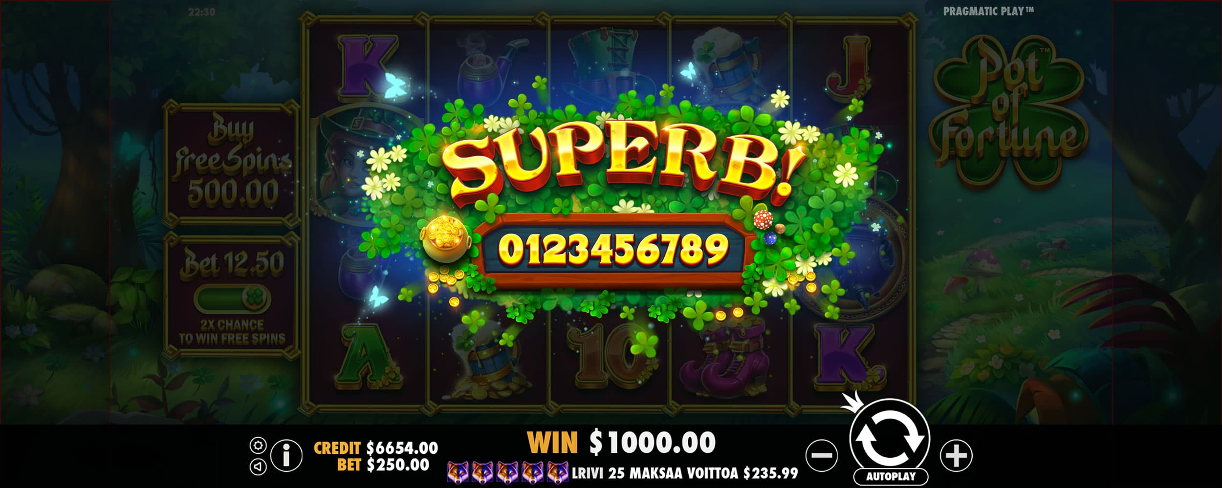 Superb Win Screen - Pot of Fortune slot game