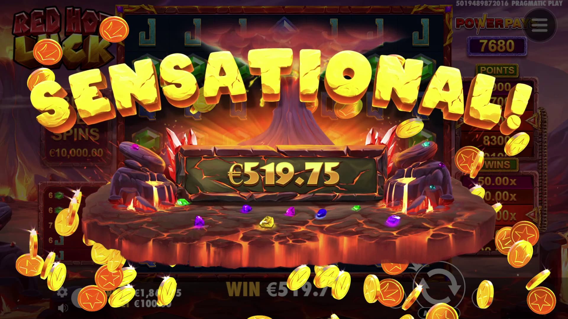 Sensational Win Screen - Red Hot Luck slot game