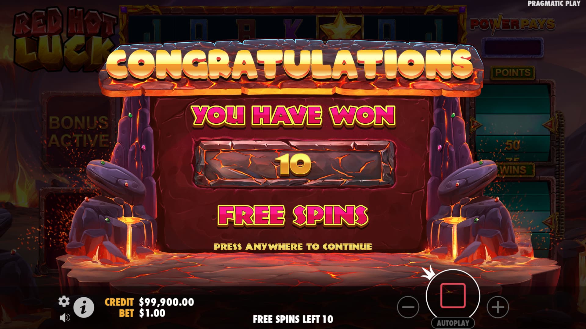 Bonus Game Screen - Red Hot Luck slot game