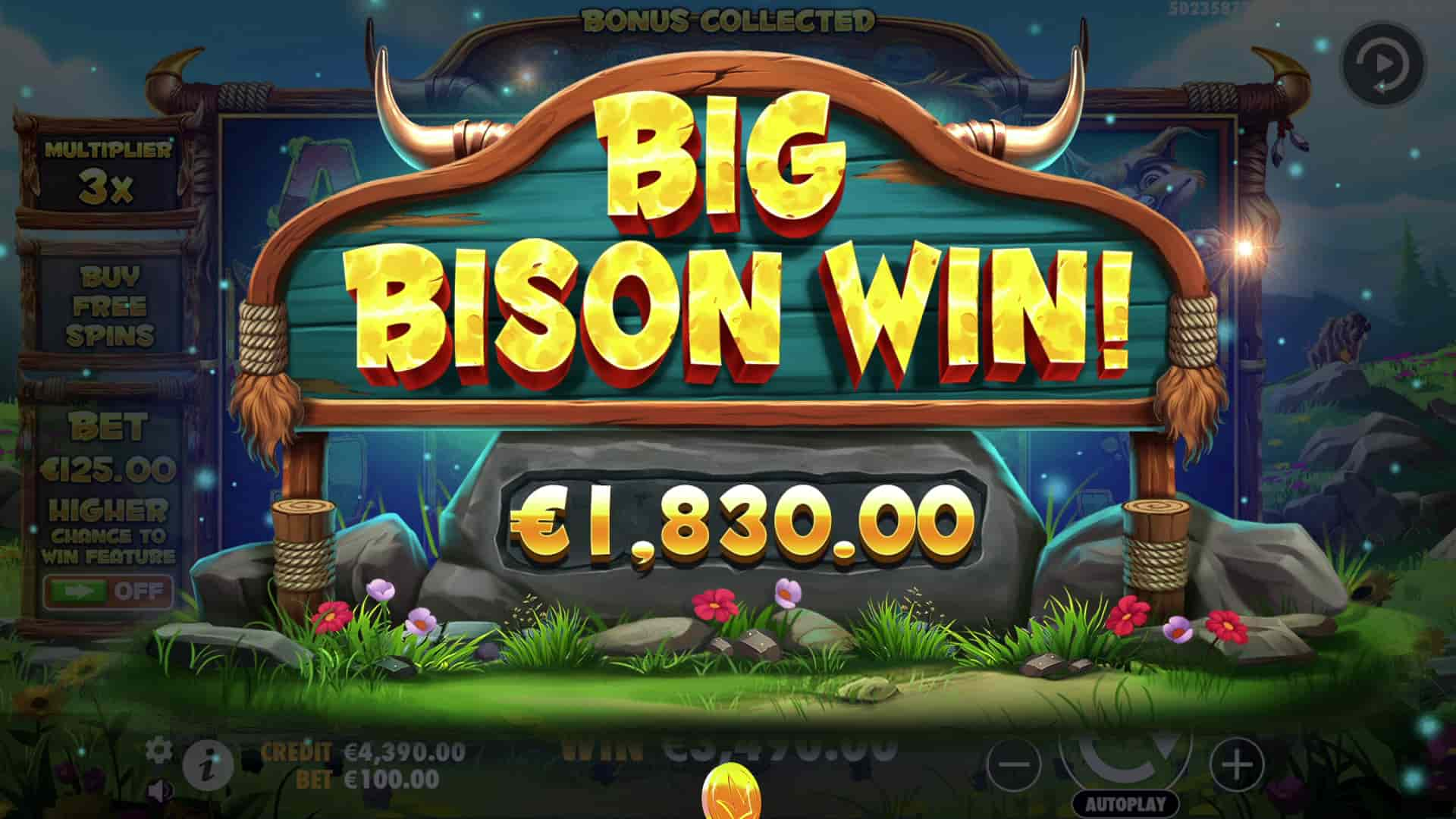 Big Win Screen - Release the Bison slot game