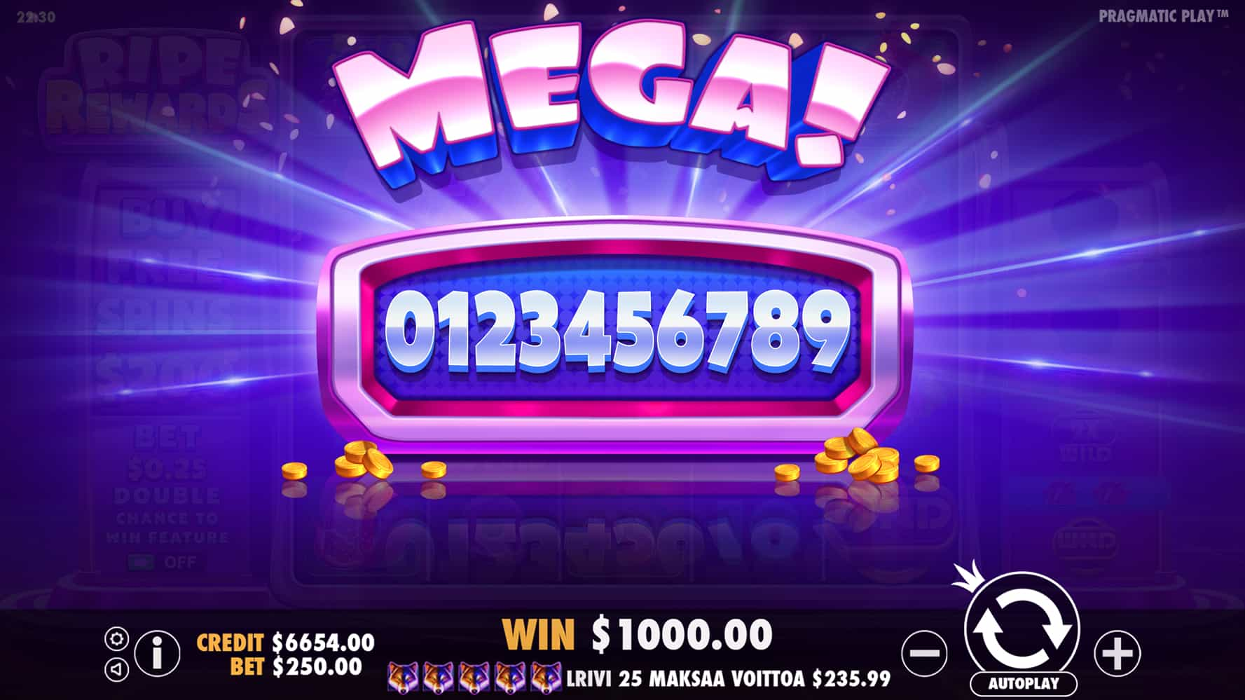 Mega Win Screen - Ripe Rewards slot game