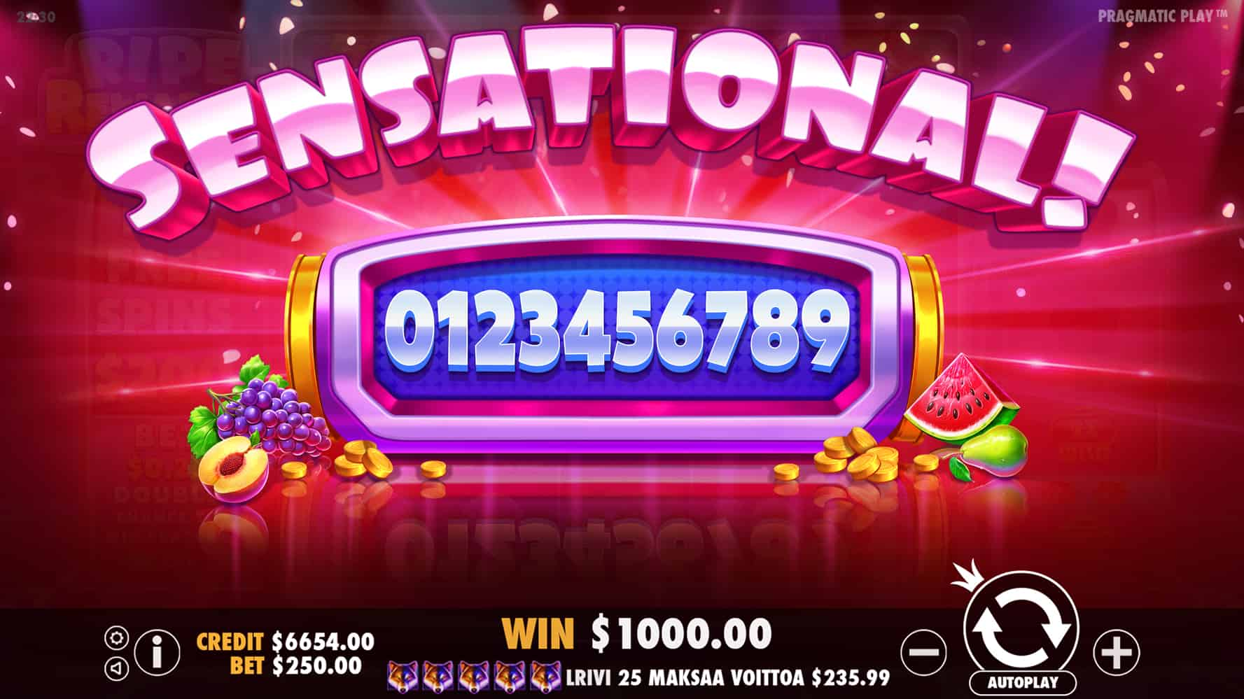 Sensational Win Screen - Ripe Rewards slot game