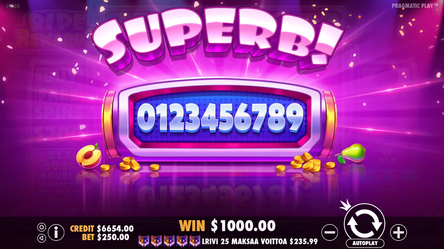 Superb Win Screen - Ripe Rewards slot game