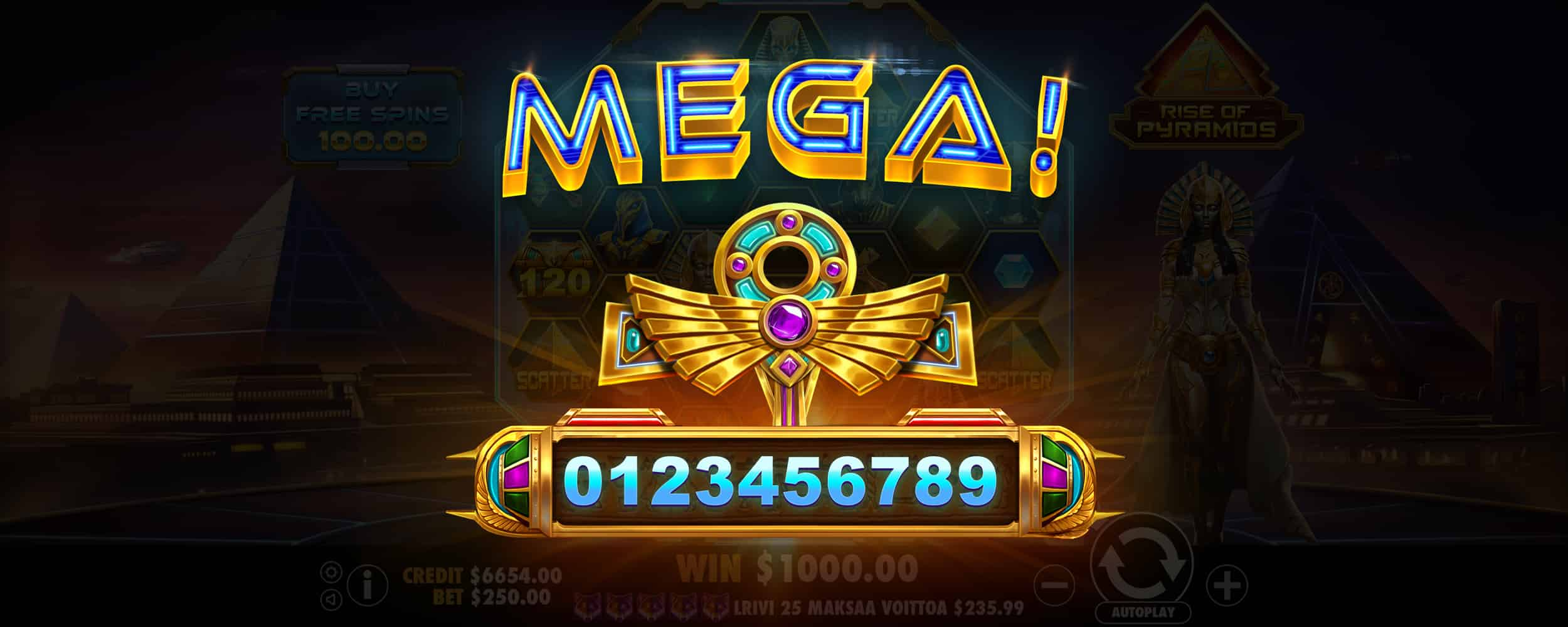 Mega Win Screen - Rise of Pyramids slot game