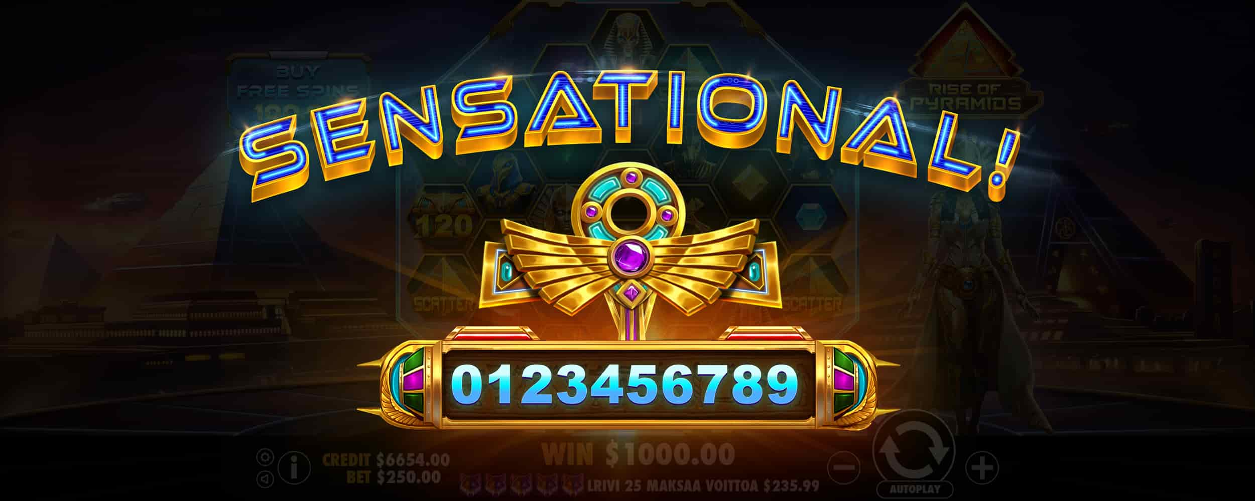 Sensational Win Screen - Rise of Pyramids slot game