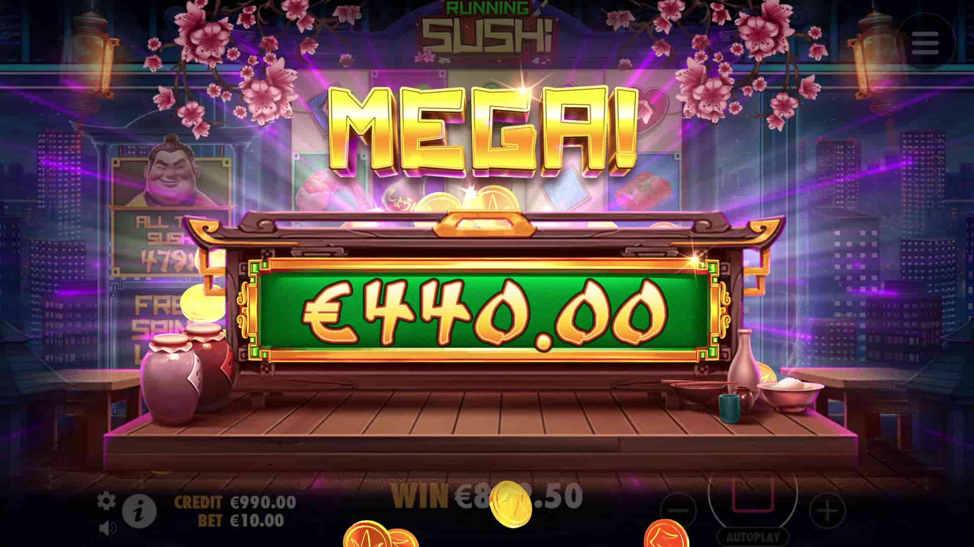 Mega Win Screen - Running Sushi slot game