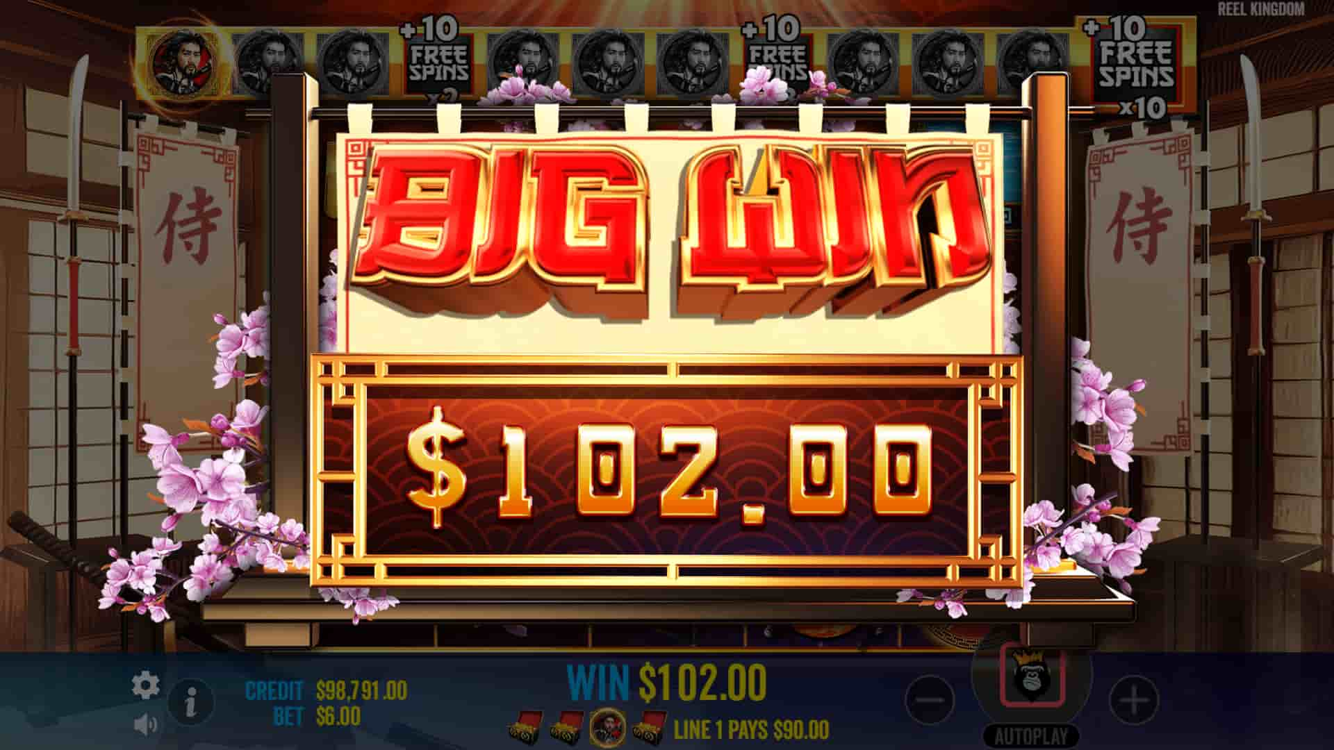 Big Win Screen - Samurai Code slot game