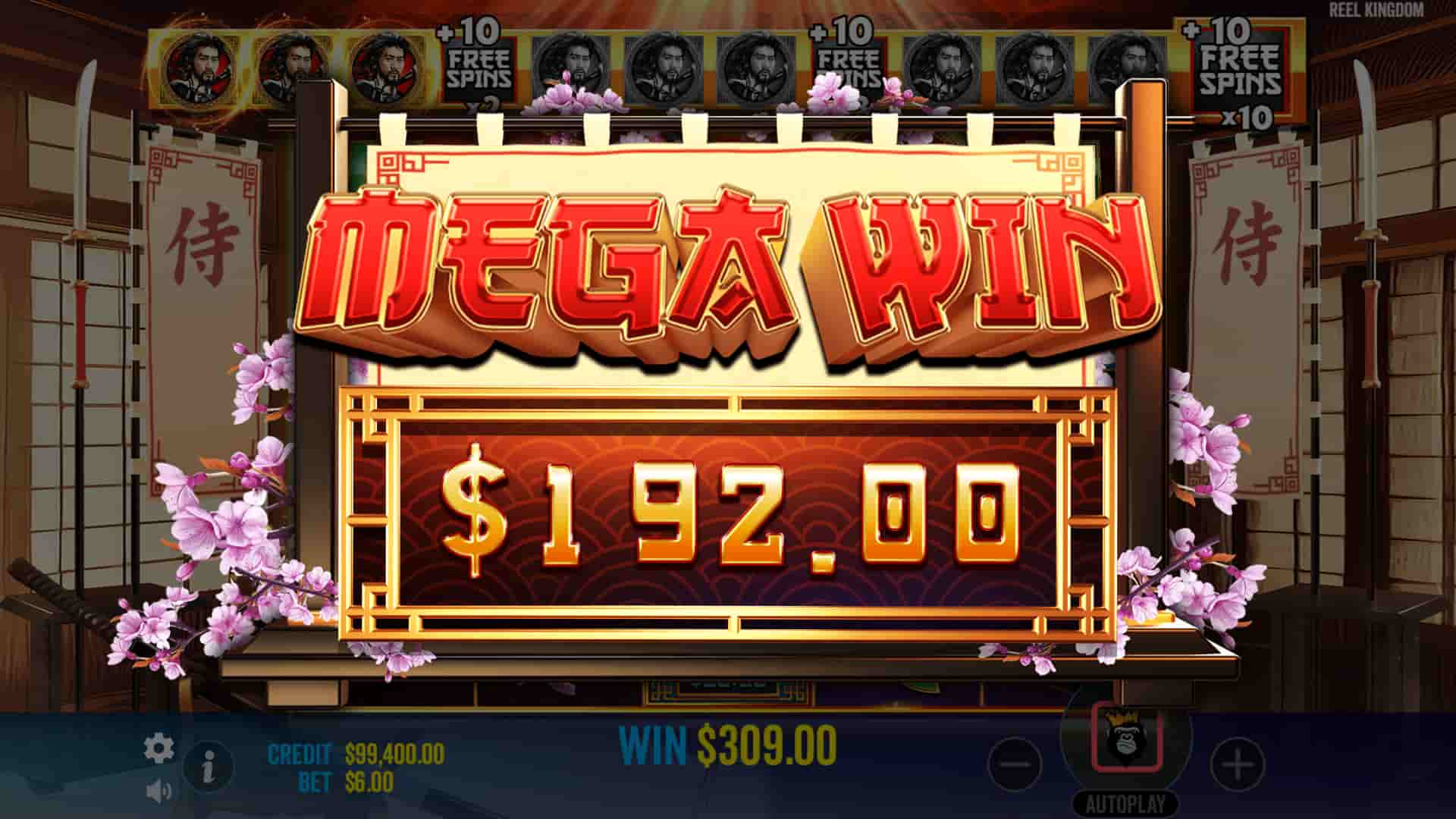 Mega Win Screen - Samurai Code slot game