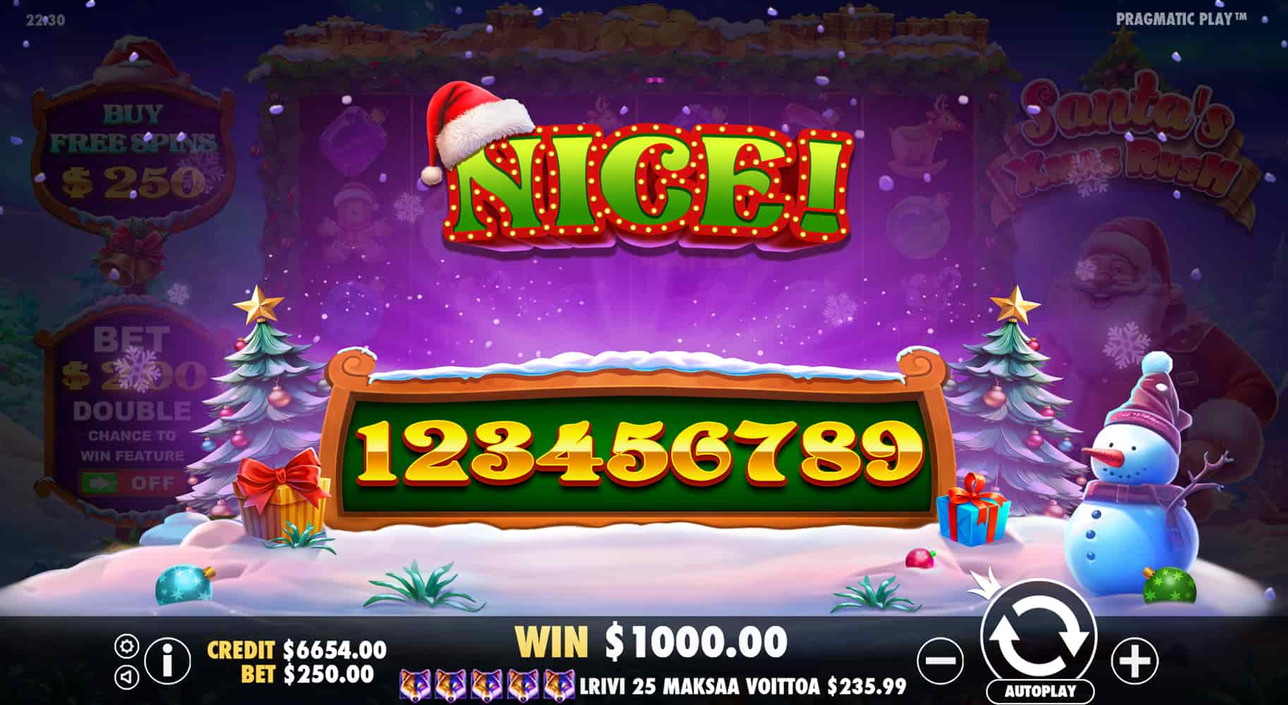 Nice Win Screen - Santa's Xmas Rush slot game