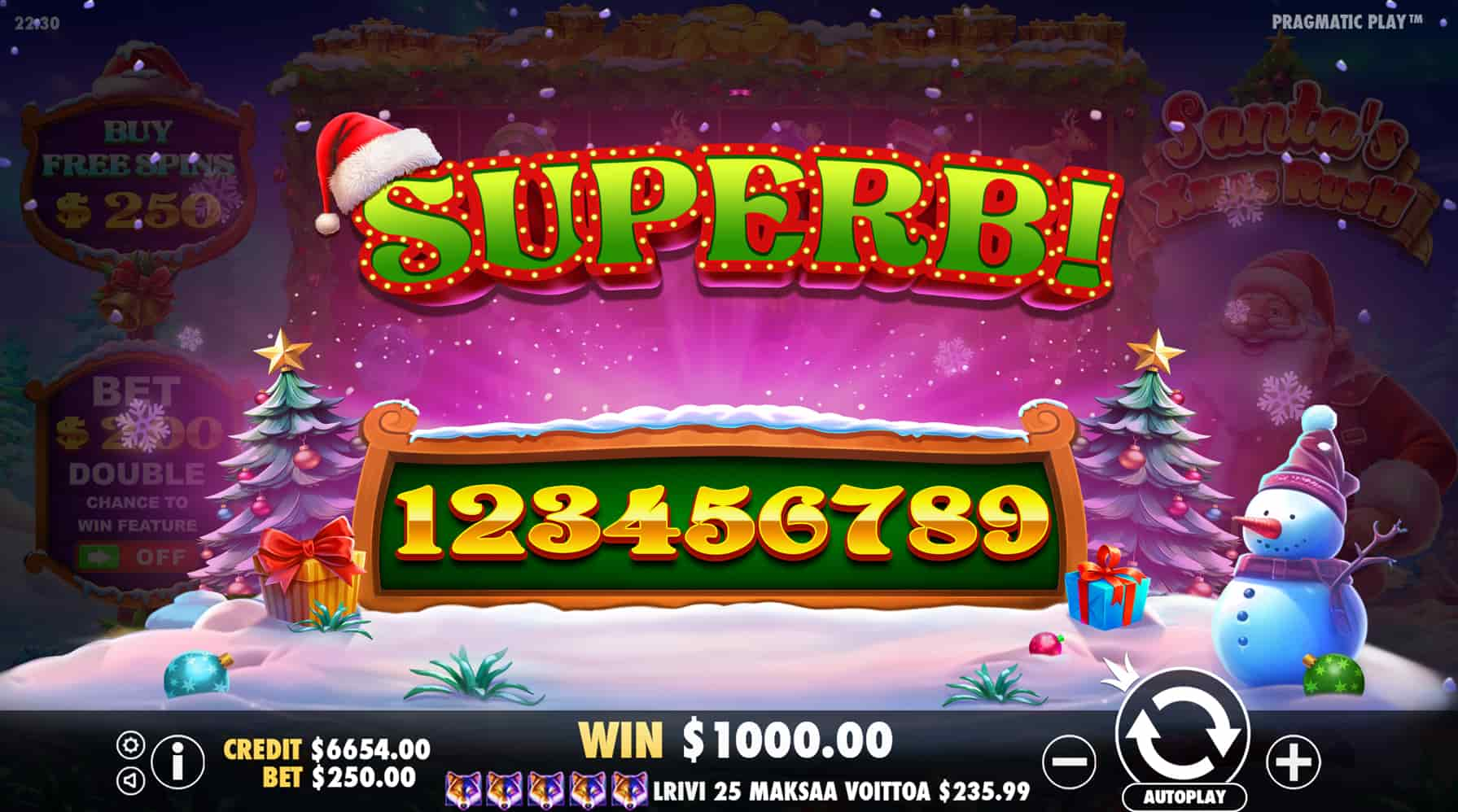 Superb Win Screen - Santa's Xmas Rush slot game