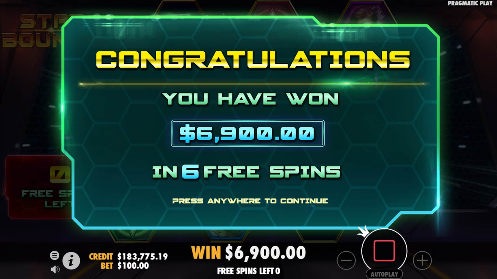 Bonus Game's Win Screen - Star Bounty slot game