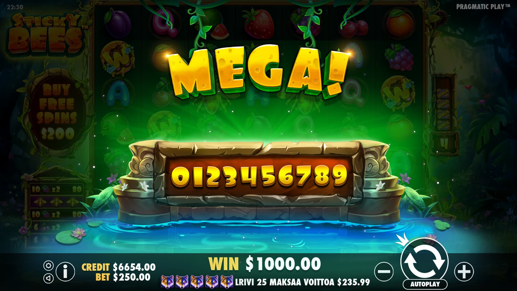 Mega Win Screen - Sticky Bees slot game