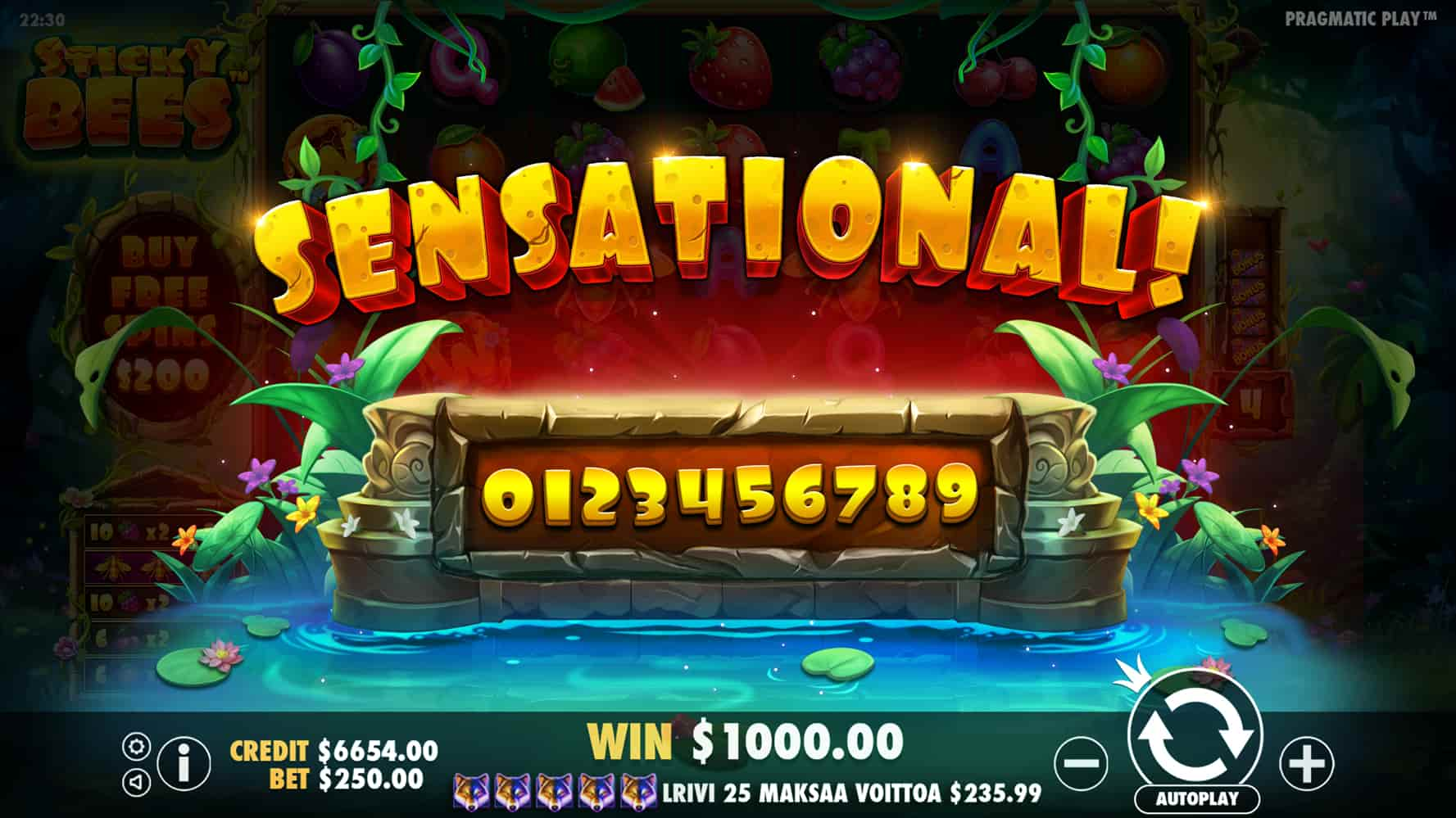 Sensational Win Screen - Sticky Bees slot game