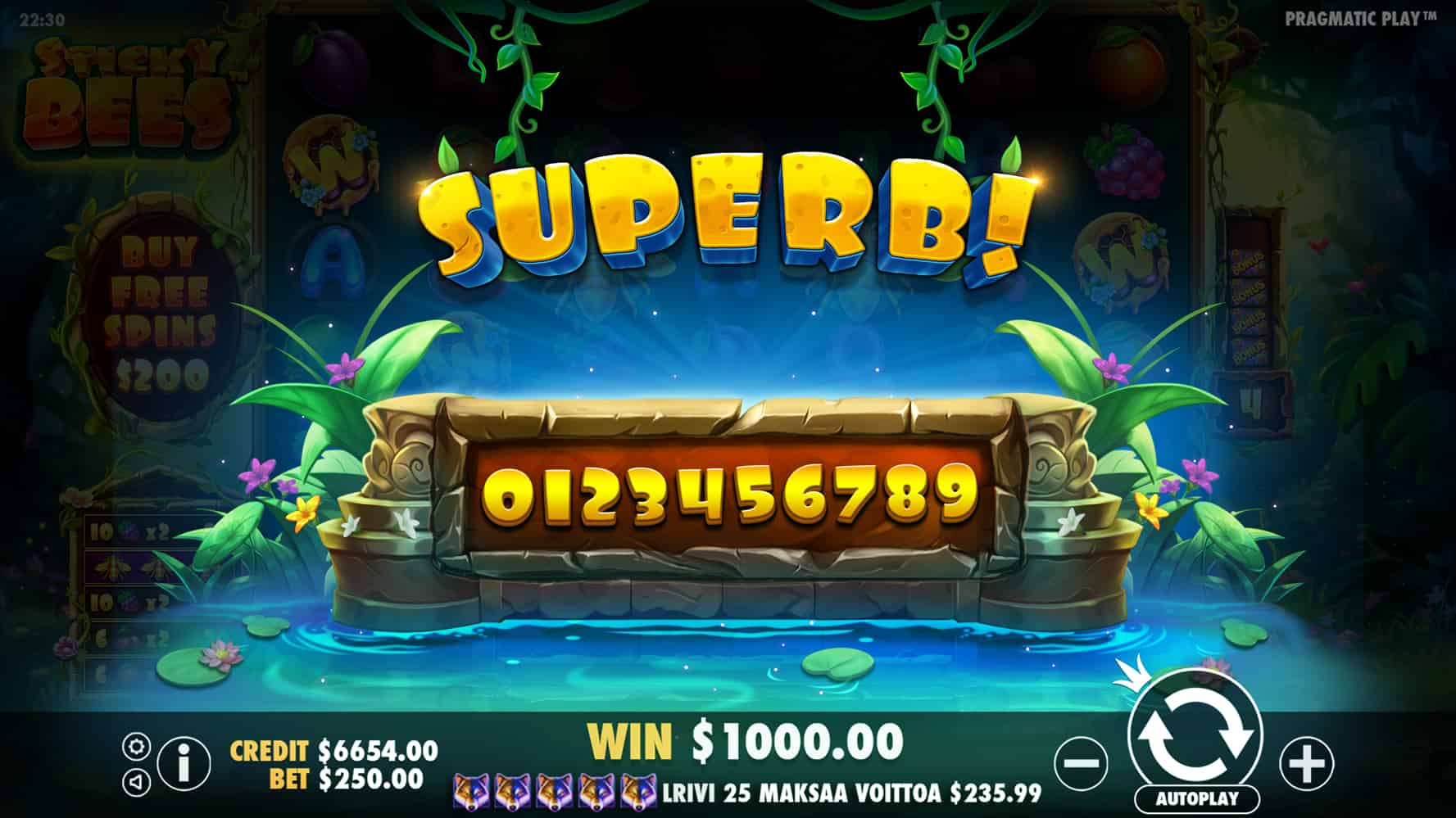 Superb Win Screen - Sticky Bees slot game