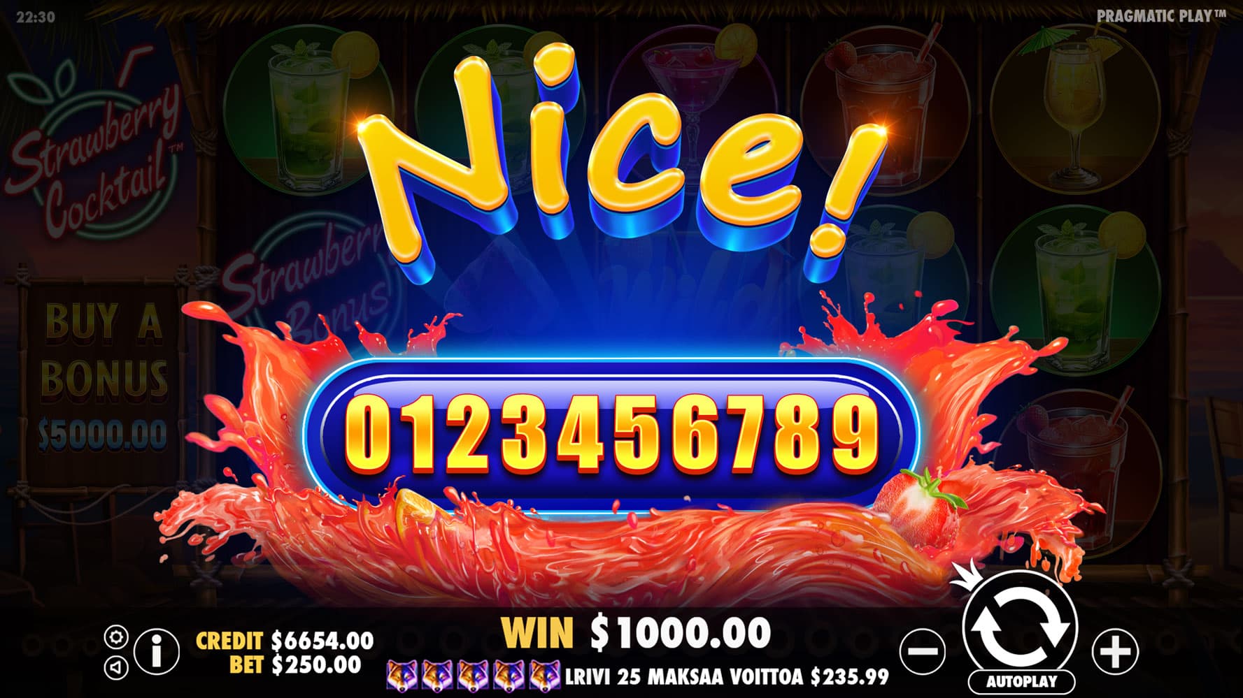 Nice Win Screen - Strawbery Cocktail slot game