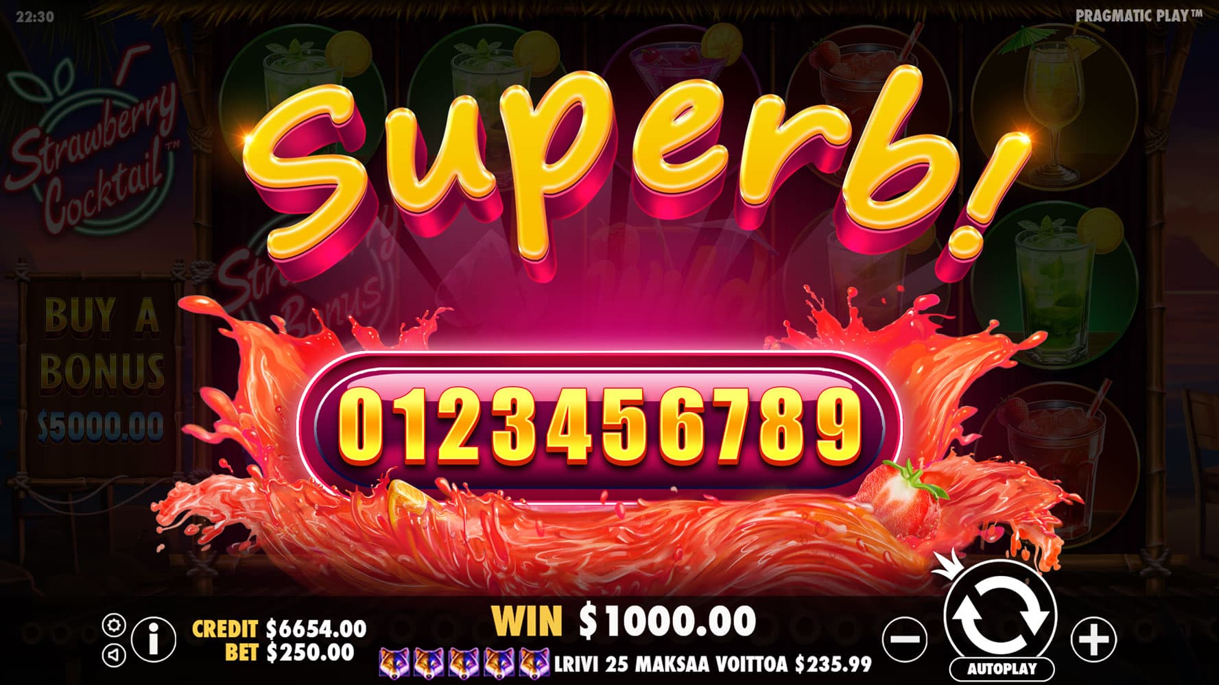 Superb Win Screen - Strawbery Cocktail slot game