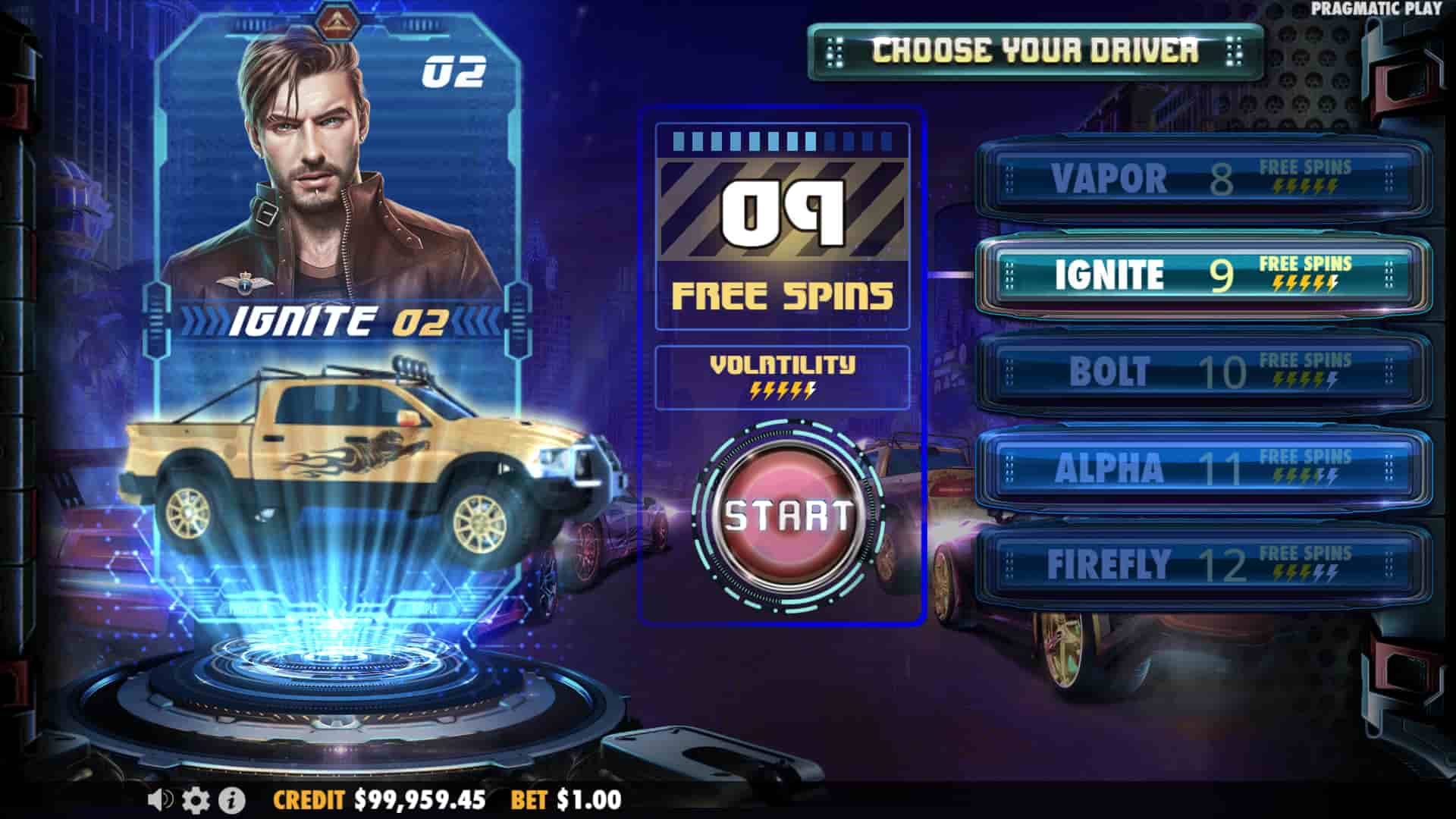 Choose your character! Bonus Game Character Select Screen - Street Racer slot game