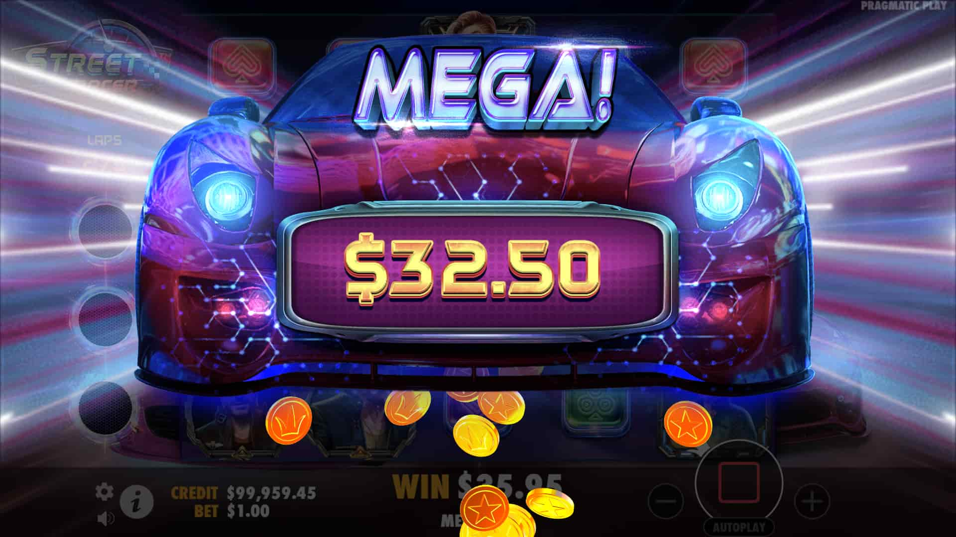 Mega Win Screen - Street Racer slot game