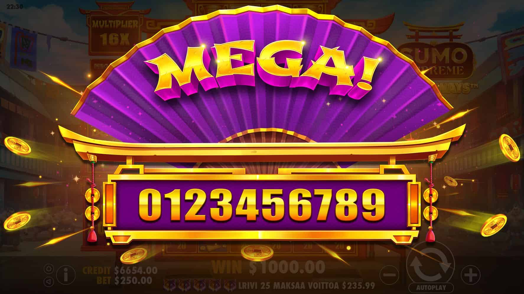 Mega Win Screen - Sumo Supreme Megaways slot game