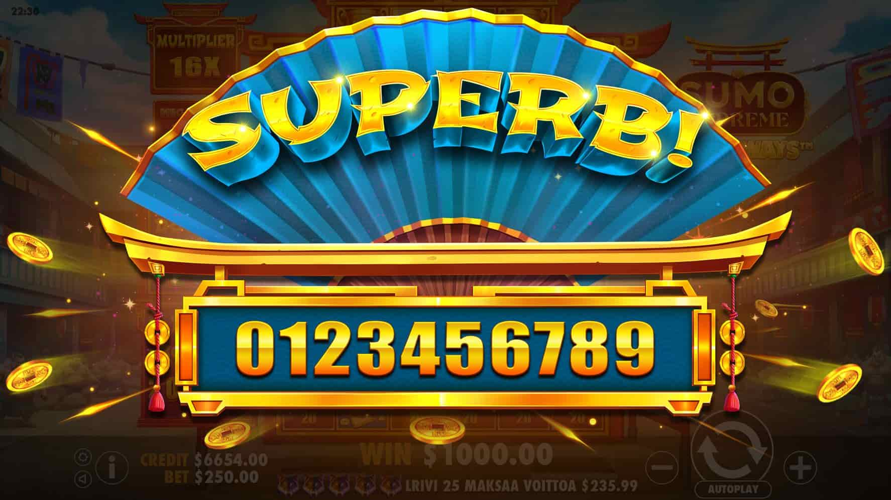 Superb Win Screen - Sumo Supreme Megaways slot game