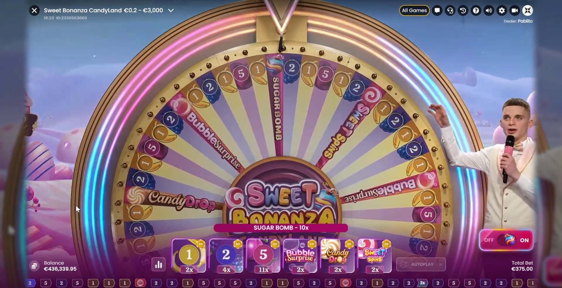 Sugar Bomb Minigame - Sweet Bonanza CandyLand live game show