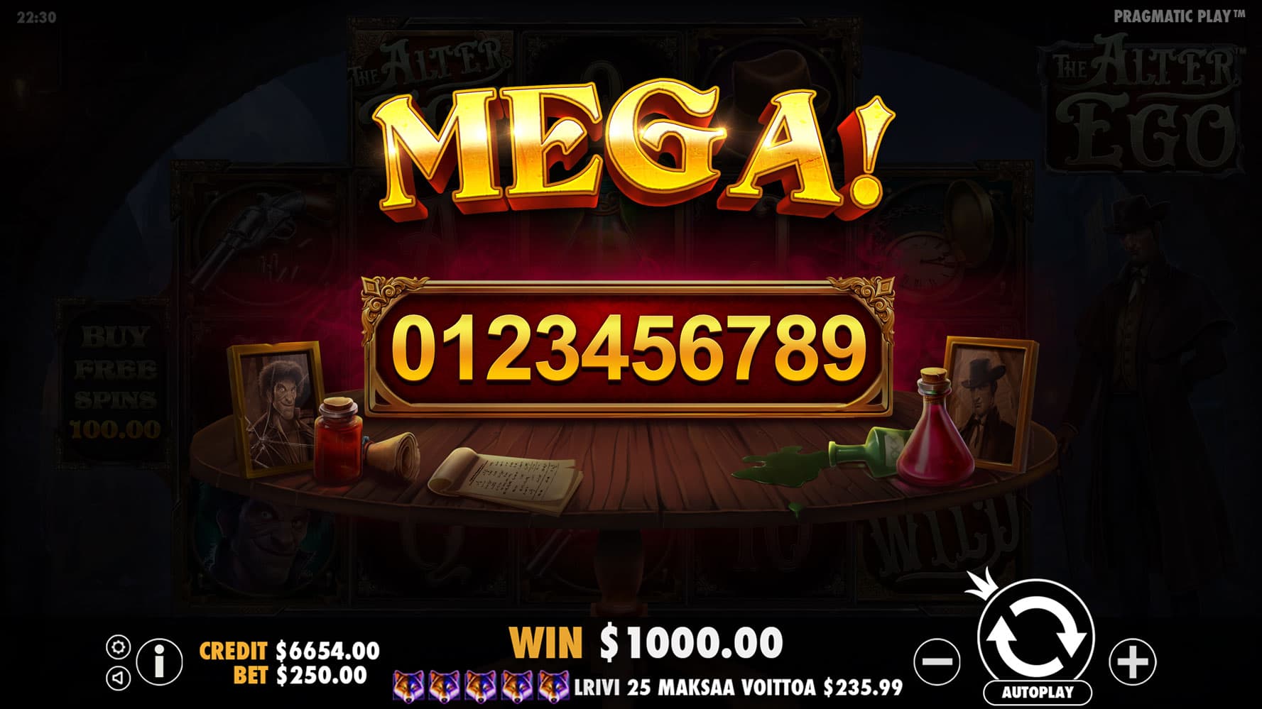 Mega Win Screen - The Alter Ego slot game