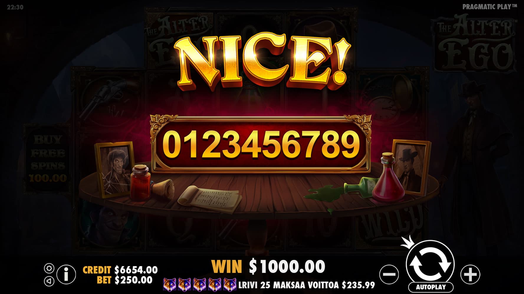 Nice Win Screen - The Alter Ego slot game