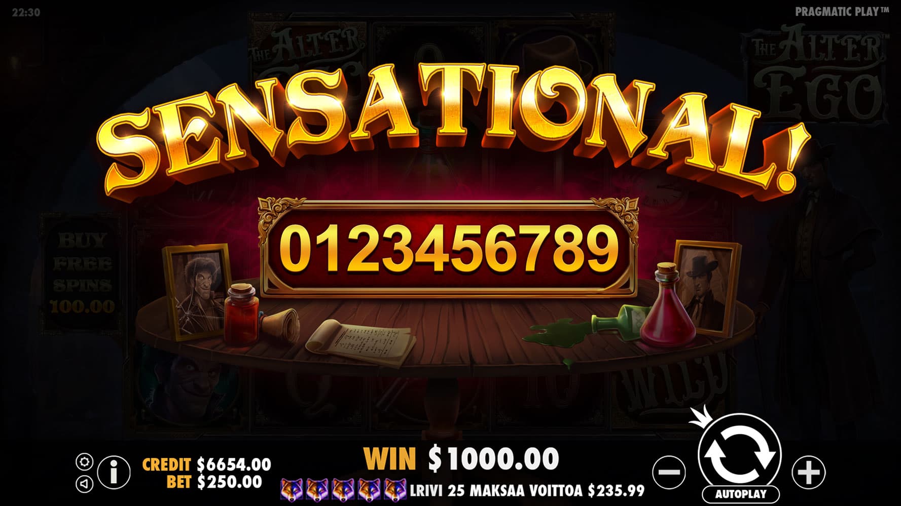 Sensational Win Screen - The Alter Ego slot game