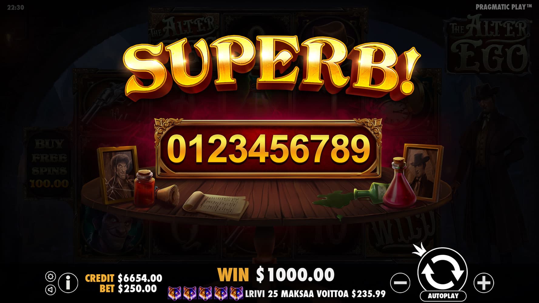 Superb Win Screen - The Alter Ego slot game