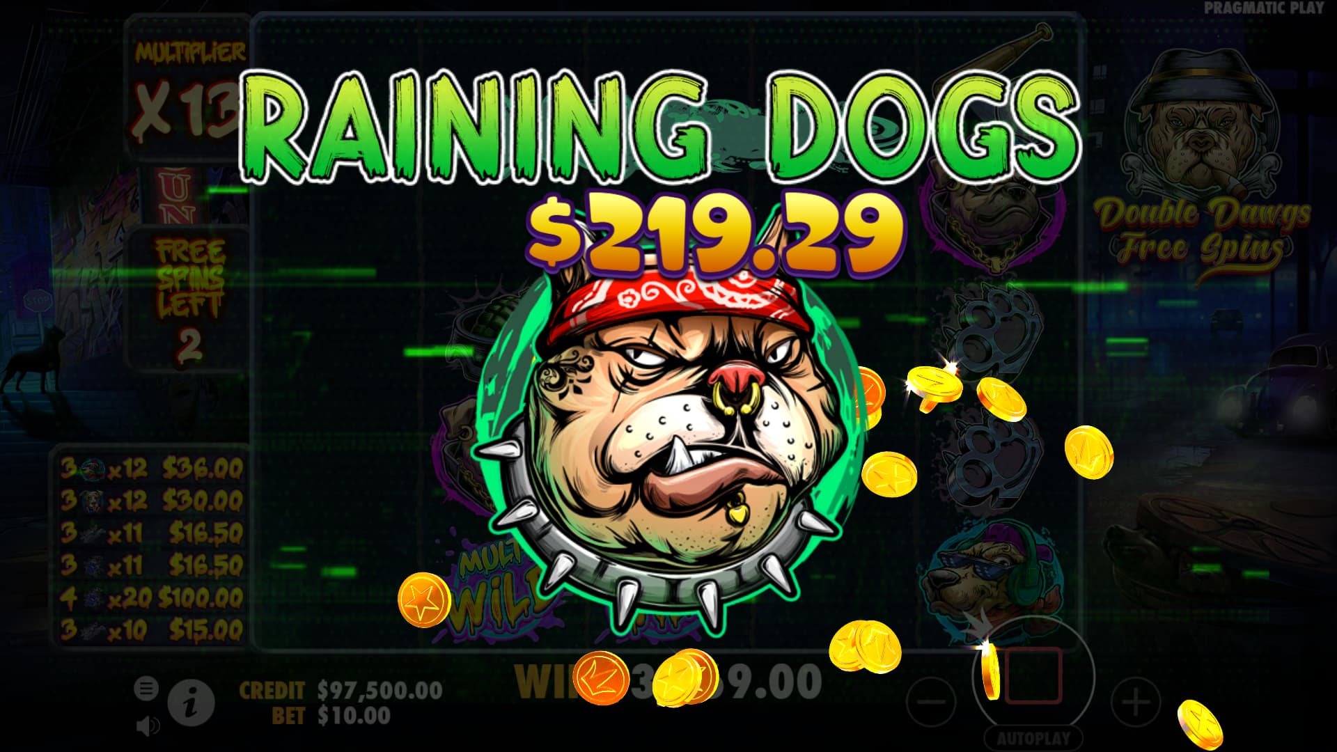 One of the many unique Big Win screens - The Big Dawgs slot game