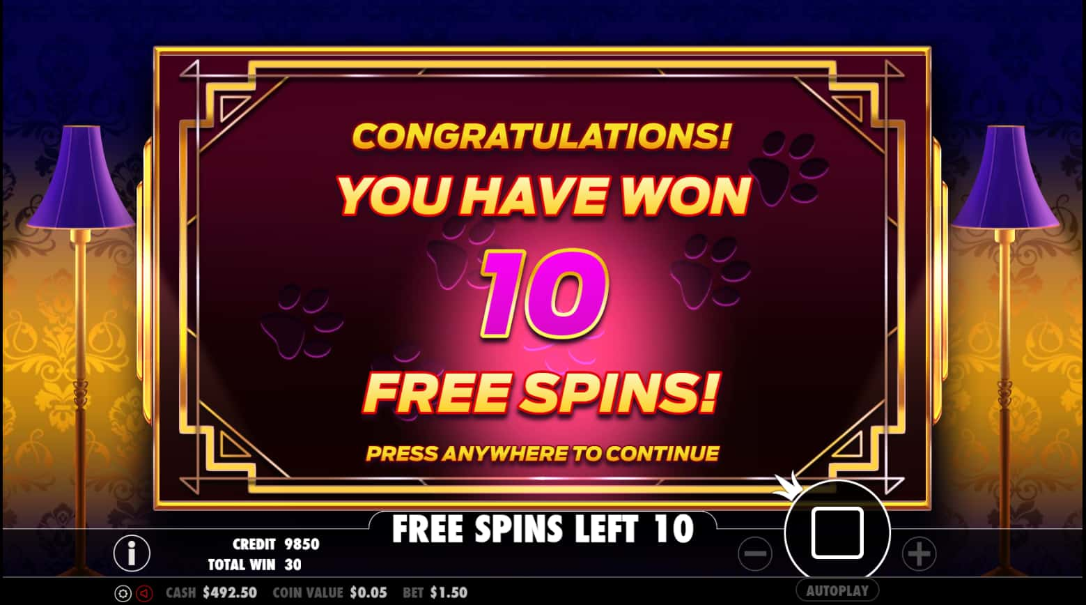 Free Spins Round Win Screen - The Catfather II slot game