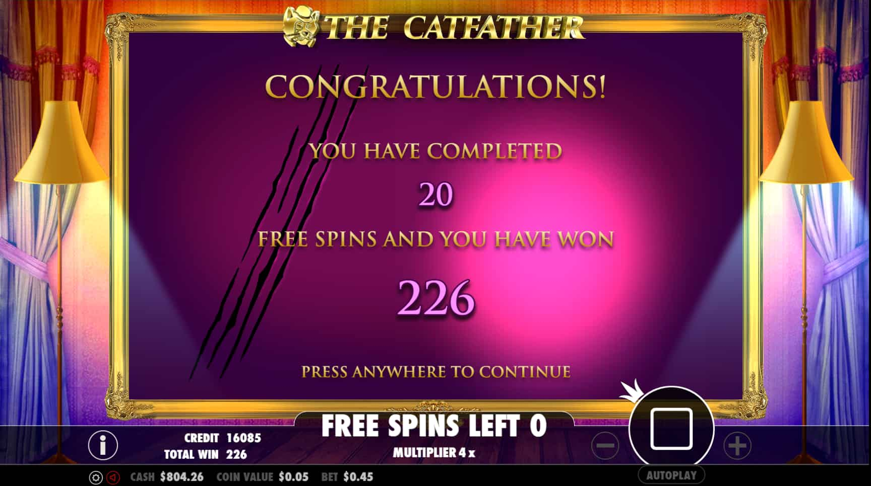 Bonus Game End Screen - The Catfather slot game